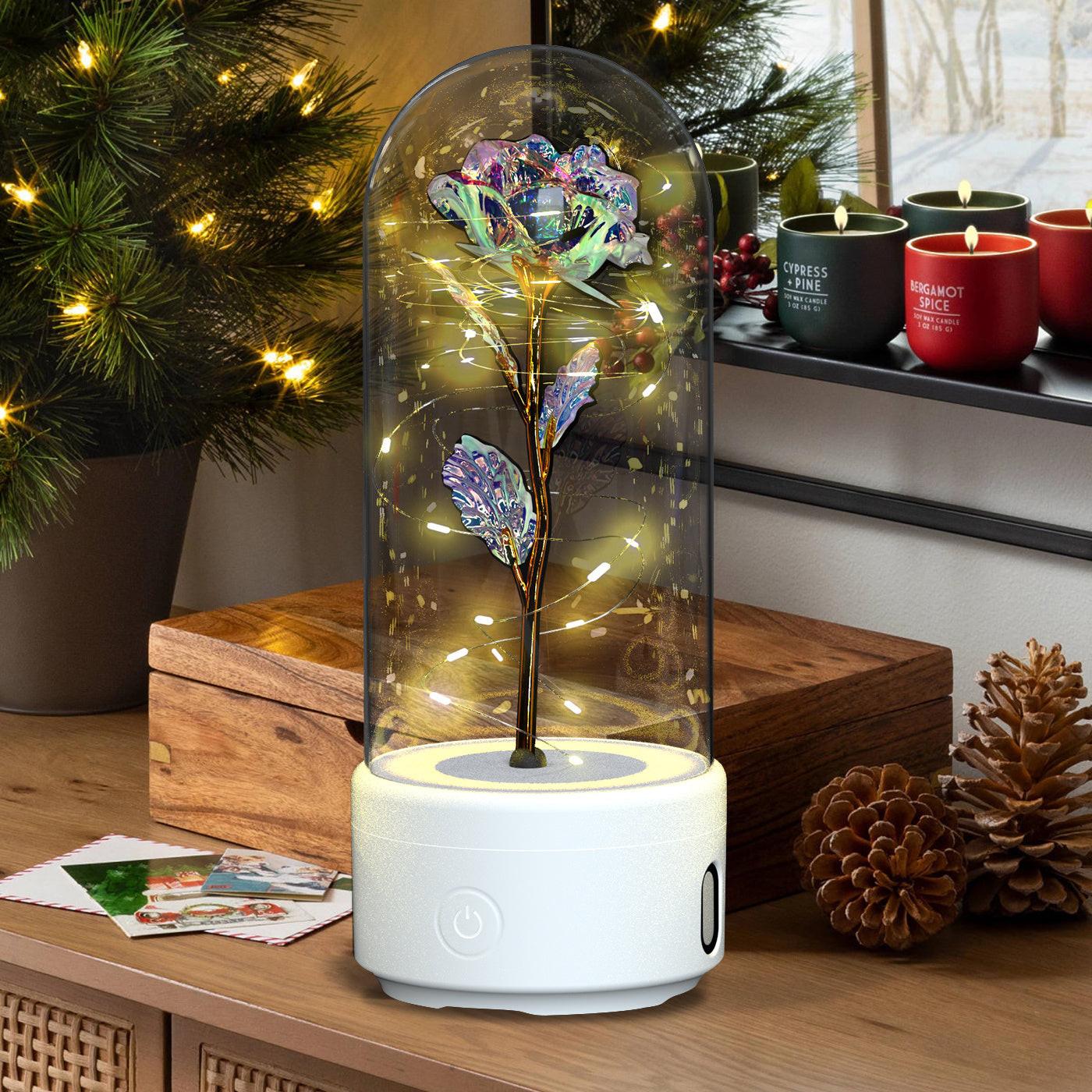 Creative 2 In 1 Rose Flowers LED Light And Bluetooth-compatible Speaker Valentine's Day Gift Rose Luminous Night Light Ornament In Glass Cover.