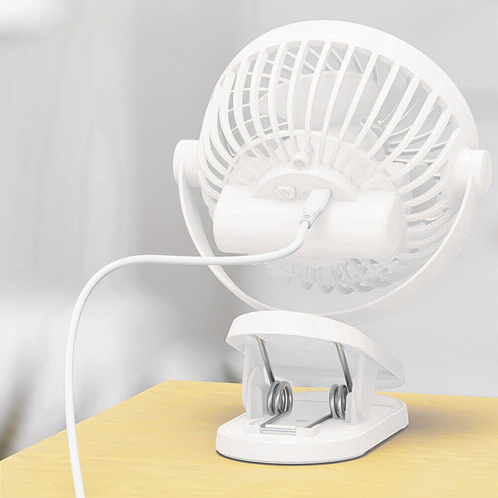 3 Speeds Mini Cooling Fan USB Rechargeable Clip On Desk Baby Stroller Portable.