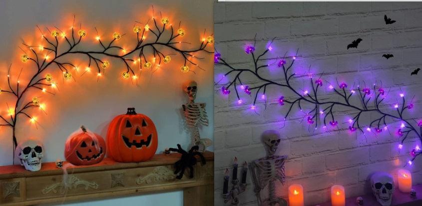 Halloween LED Willow Vine String Light Cool Cartoon Bat Pumpkin Decoration For Indoor Outdoor Party House Decor.
