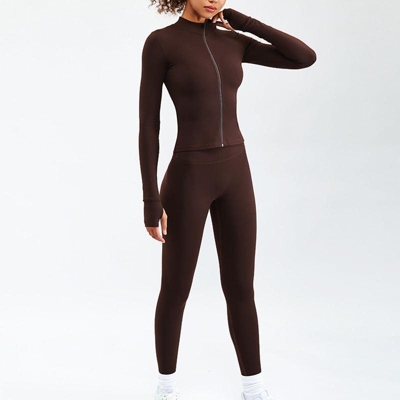 New Nude Yoga Wear Women's Zipper Long-sleeved Fitness Suit.