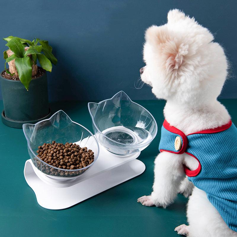 New Inclined Food Cat Ear Oblique Mouth Transparent Single Pet Bowl.