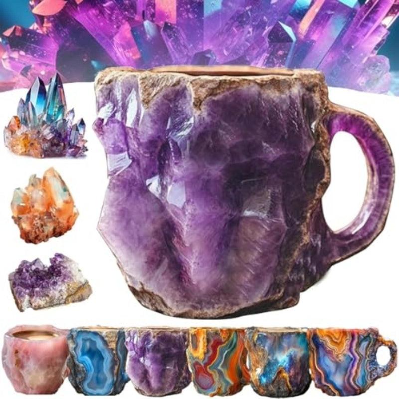 400ml Resin Mineral Crystal Coffee Mugs With Handles Elegant Fake Mineral Crystal Cup For Workplace Home Decor Christmas Gift Kitchen Gadgets.