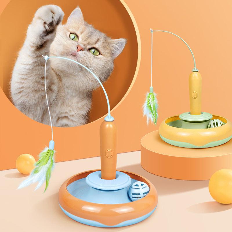 2 In 1 Pet Cat Toy With Feather For Self-play Cat Turntable Pets Supplies Cat Toy Toys Cats Items Products.