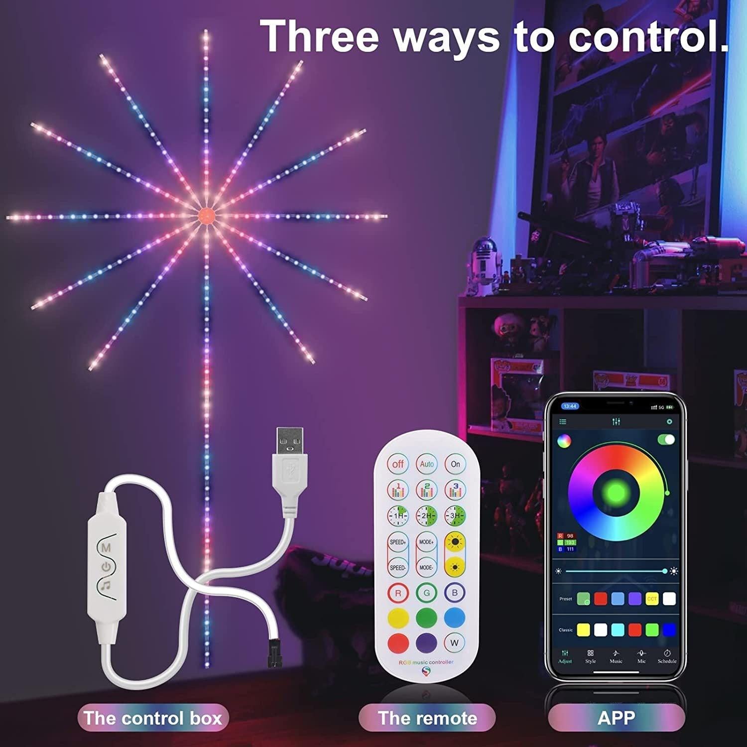 Firework Lights LED Strip Music Sound Sync Color Changing Remote Control LED Firework Light For Room Party.