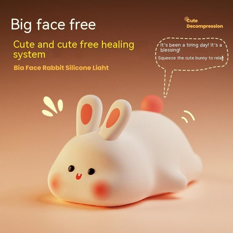 Cute LED Night Light Touch Sensor Cartoon Kid's Nightlights Big Face Rabbit Silicone Night Light Christmas Gift Bedside Lamp Home Decor.