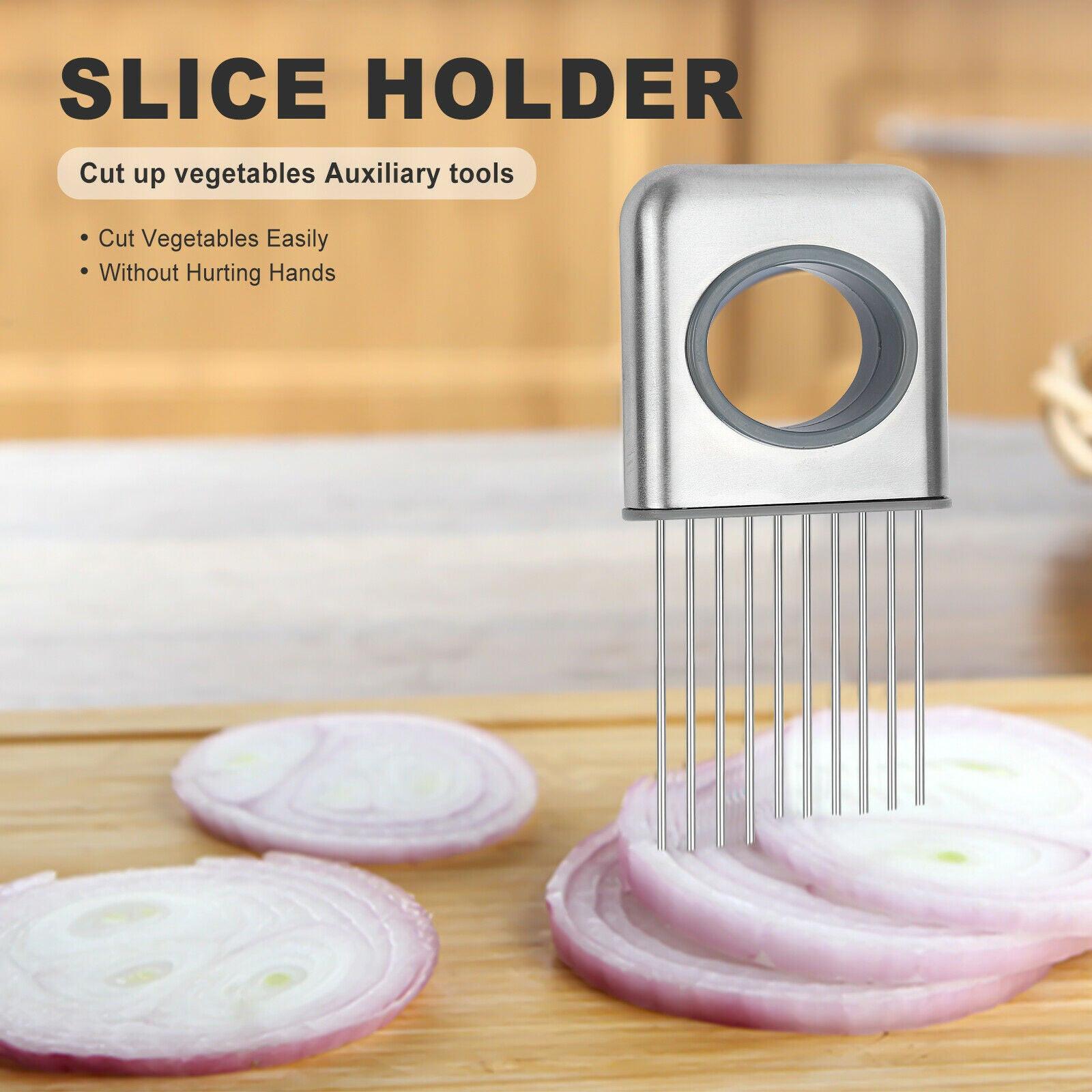 Onion Holder Slicer Vegetable Tools Tomato Cutter Stainless Steel Kitchen Gadget.