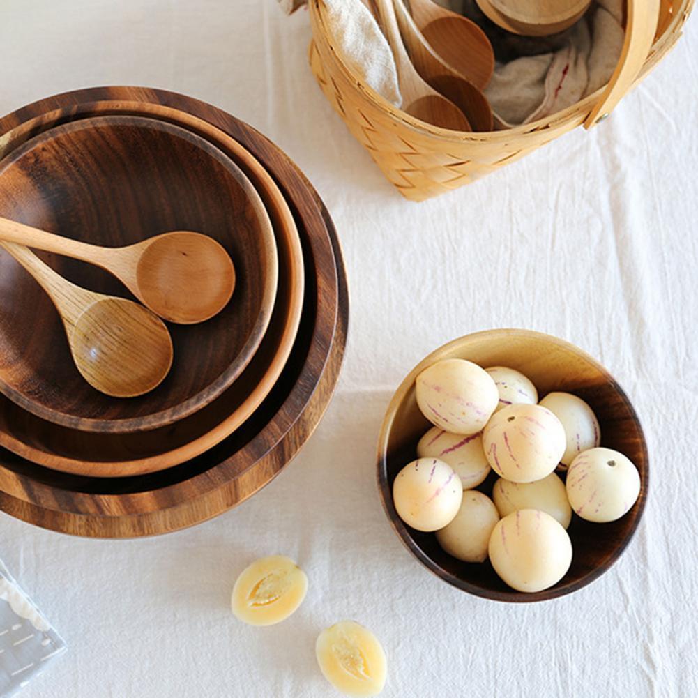 Kitchen Natural Wooden Bowl Household Fruit Bowl Salad Bowl For Home Restaurant Food Container Wooden Utensils Note The Size Hot.