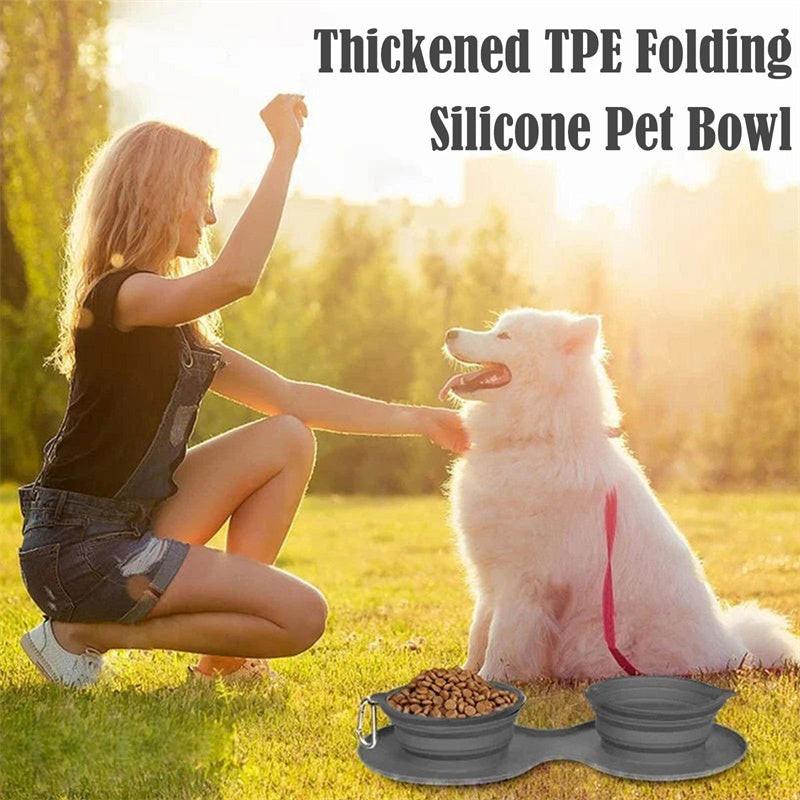 Rubber Foldable Double Bowl Pet Feeding Bowl Pets Supplies Dog Cat Bowls.