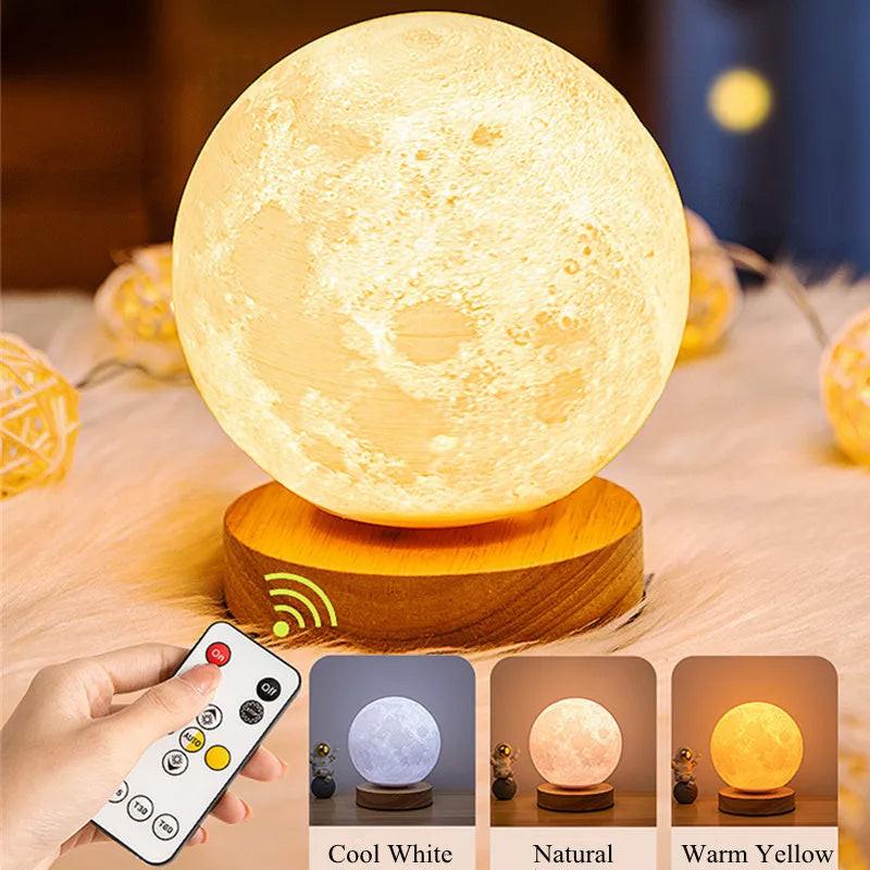 Creative 3D Magnetic Floating Levitating Moon Lamp Touch Control 3 Color Moon Light Lunar Night Light For Home Office Room Decor.
