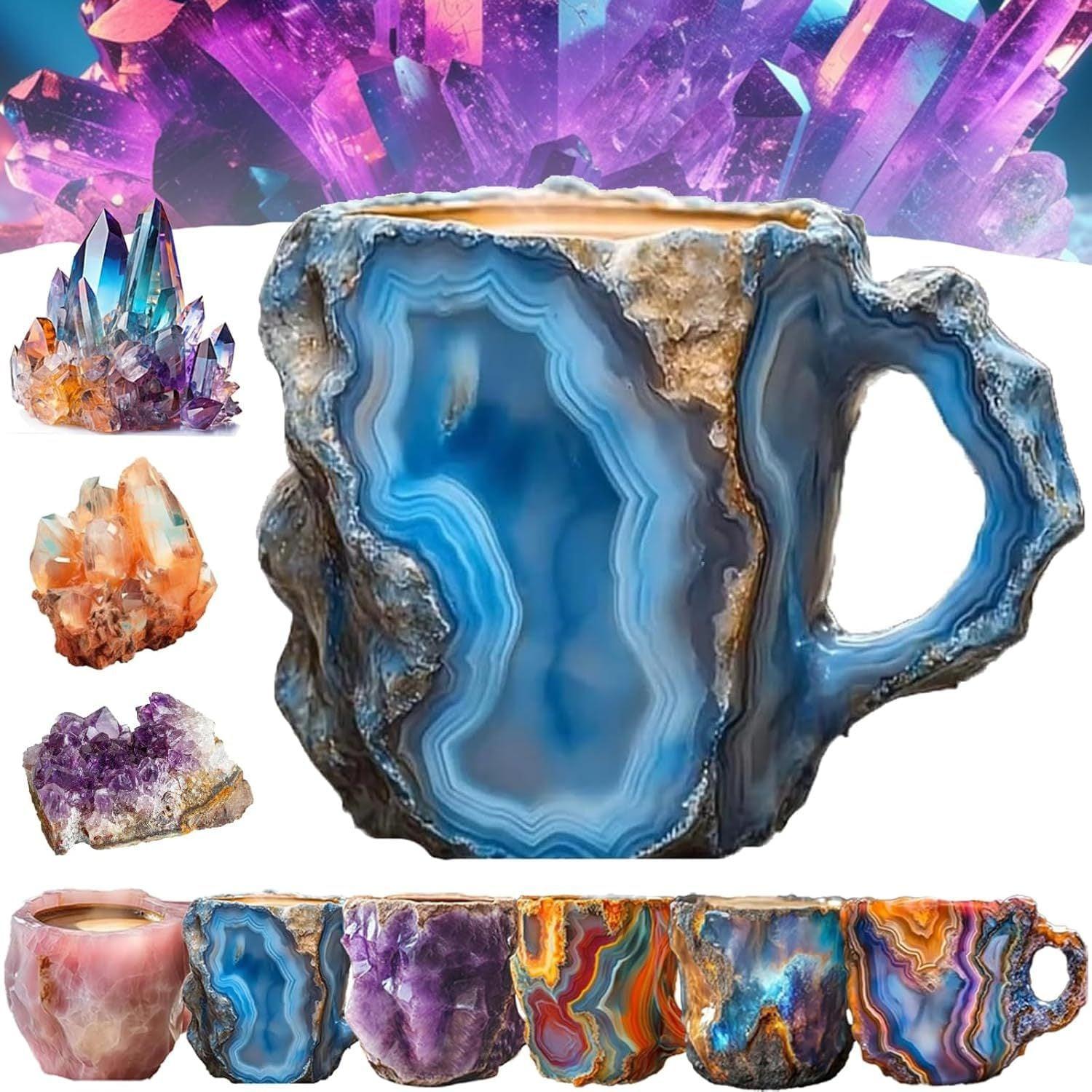 400ml Resin Mineral Crystal Coffee Mugs With Handles Elegant Fake Mineral Crystal Cup For Workplace Home Decor Christmas Gift Kitchen Gadgets.