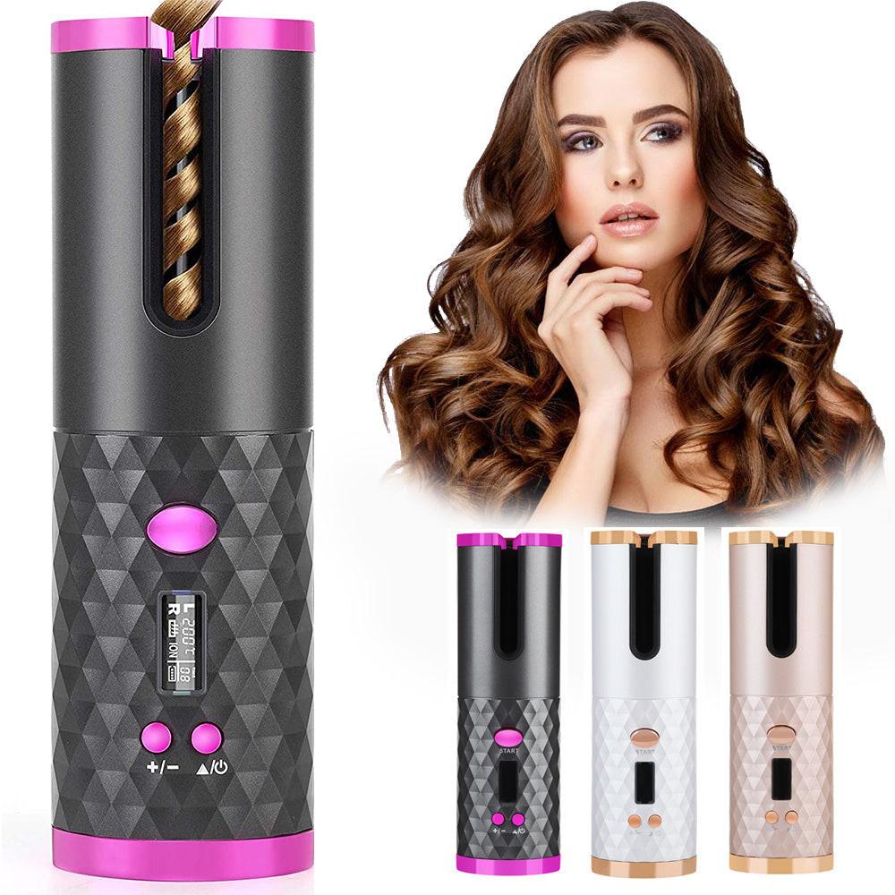 Rechargeable Automatic Hair Curler Women Portable Hair Curling Iron LCD Display Ceramic Curly Rotating Curling Wave Styer.