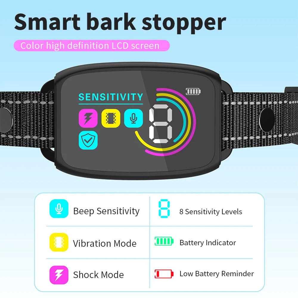 Smart Automatic Anti Barking Dog Collar Rechargeable Bark Stopper Stop Barking HD Digital Display IP67 Waterproof Collar For Dogs Pet Products.