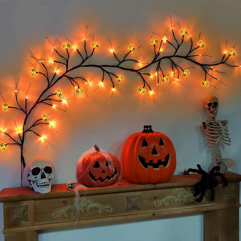 Halloween LED Willow Vine String Light Cool Cartoon Bat Pumpkin Decoration For Indoor Outdoor Party House Decor.
