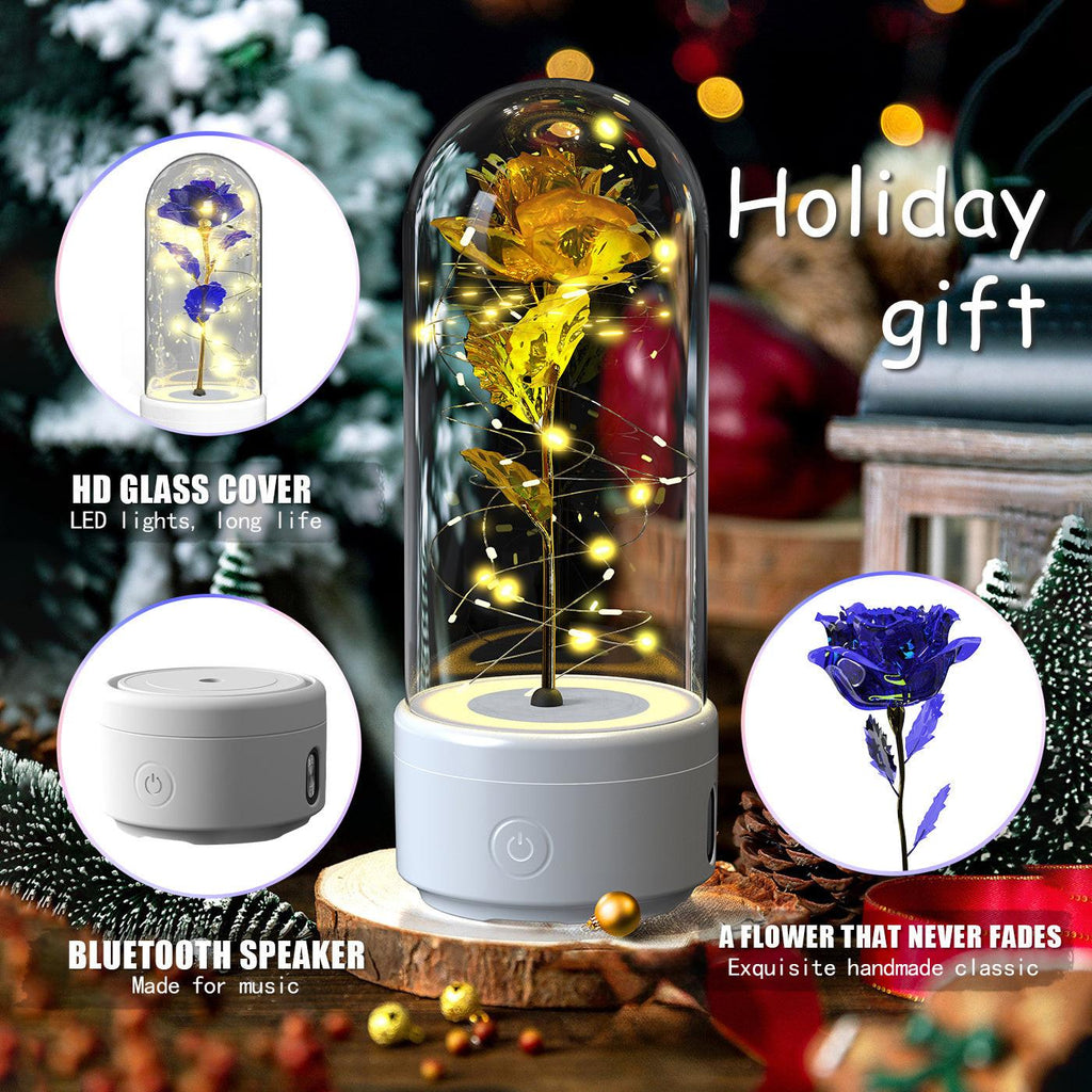 Creative 2 In 1 Rose Flowers LED Light And Bluetooth-compatible Speaker Valentine's Day Gift Rose Luminous Night Light Ornament In Glass Cover.