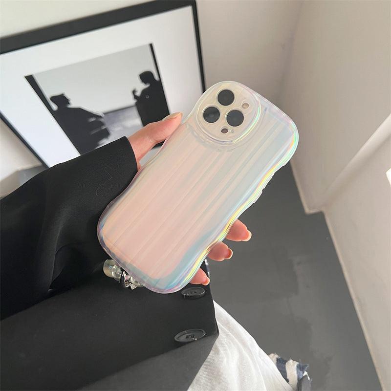Laser Wave Silicone Phone Case Gradient Laser Stripes Bracelet Case For 14 13 12 11 Pro Max Plus Bead Chain.