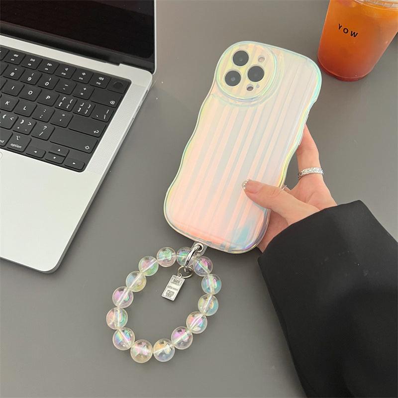Laser Wave Silicone Phone Case Gradient Laser Stripes Bracelet Case For 14 13 12 11 Pro Max Plus Bead Chain.