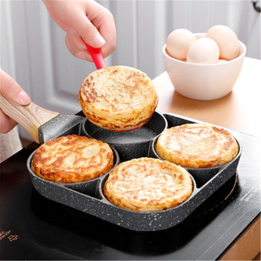 Multi Functional 4 Hole Frying Pan Non Stick Breakfast Burger Egg Pancake Maker Medical Stone Four Hole Omelet Pan.