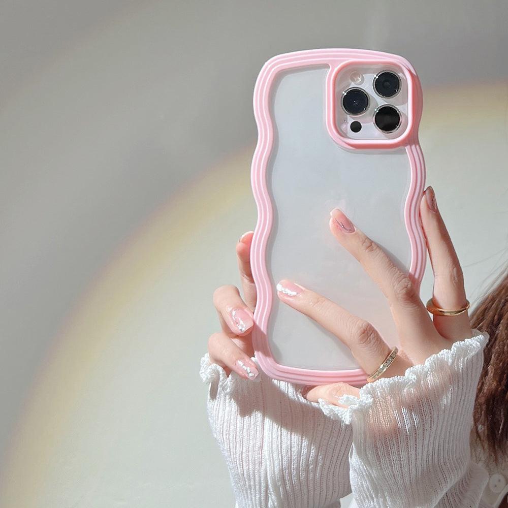 Wave Border Mobile Phone Case Solid Color Simple Candy Color.