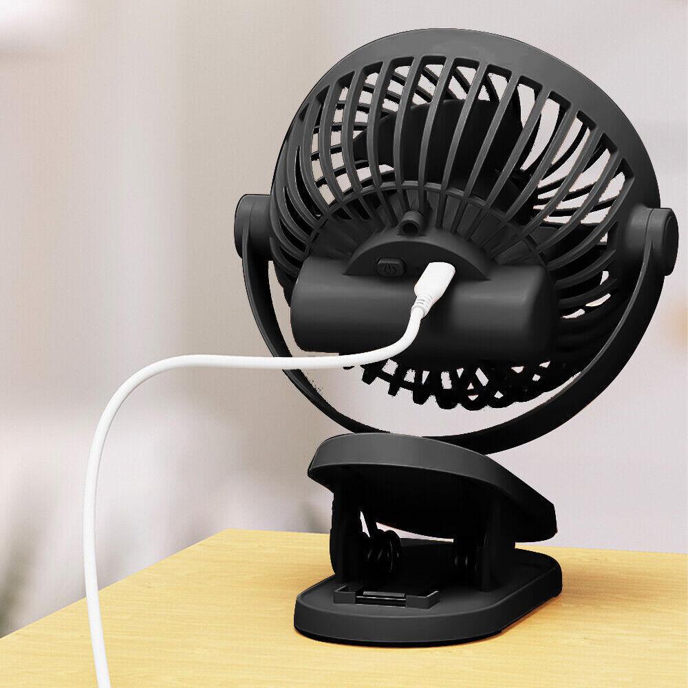 3 Speeds Mini Cooling Fan USB Rechargeable Clip On Desk Baby Stroller Portable.