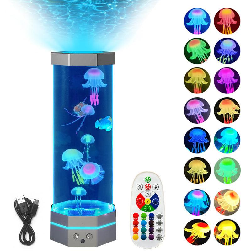 Jellyfish Lava Lamp 17 Colors Changing 15inch Jellyfish Lamp With Remote Control USB Plug-in Bubble Fish Lamp Kids Night Light Creative Projector Lamp Home Decor.