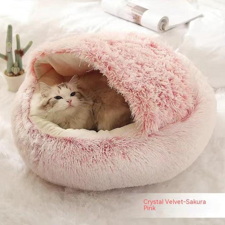 2 In 1 Dog And Cat Bed Pet Winter Bed Round Plush Warm Bed House Soft Long Plush Pets Bed Pet Products.