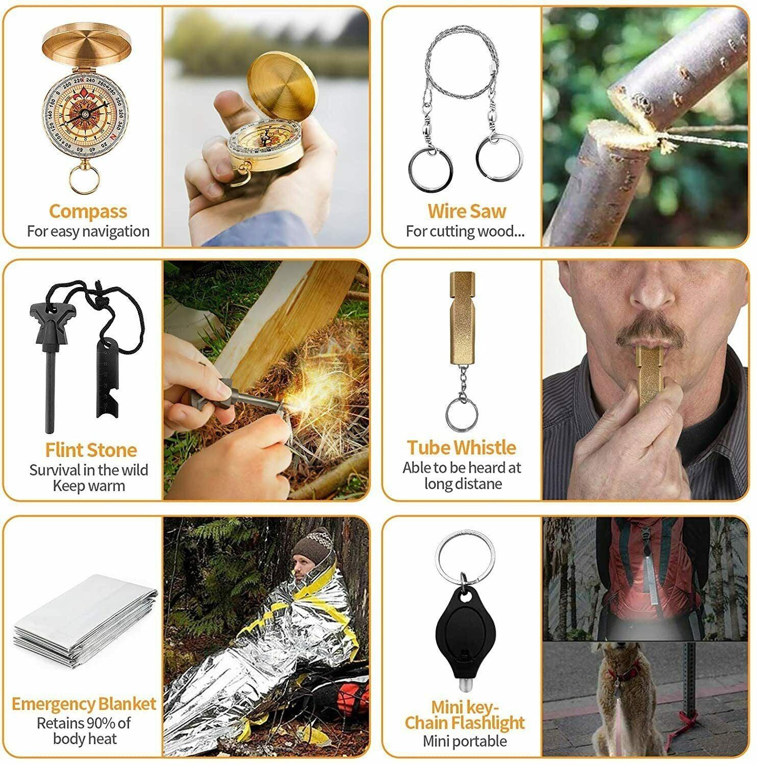 14-In-1 Outdoor Emergency Survival Kit Camping Hiking Tactical Gear Case Set Box.