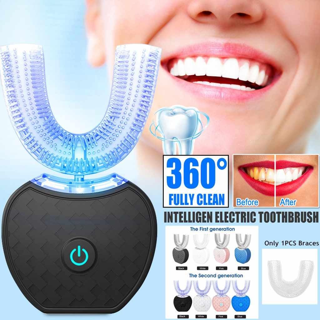 360 Degrees Intelligent Automatic Electric  Toothbrush Waterproof U Type Tooth Brush Whitening Blue Light USB Charging.