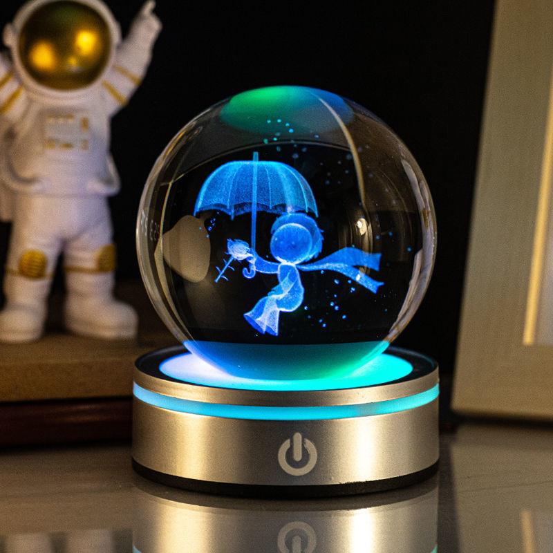 Creative 3D Inner Carving Luminous Crystal Ball Colorful Gradient Small Night Lamp Home Decorations Gifts Selection.