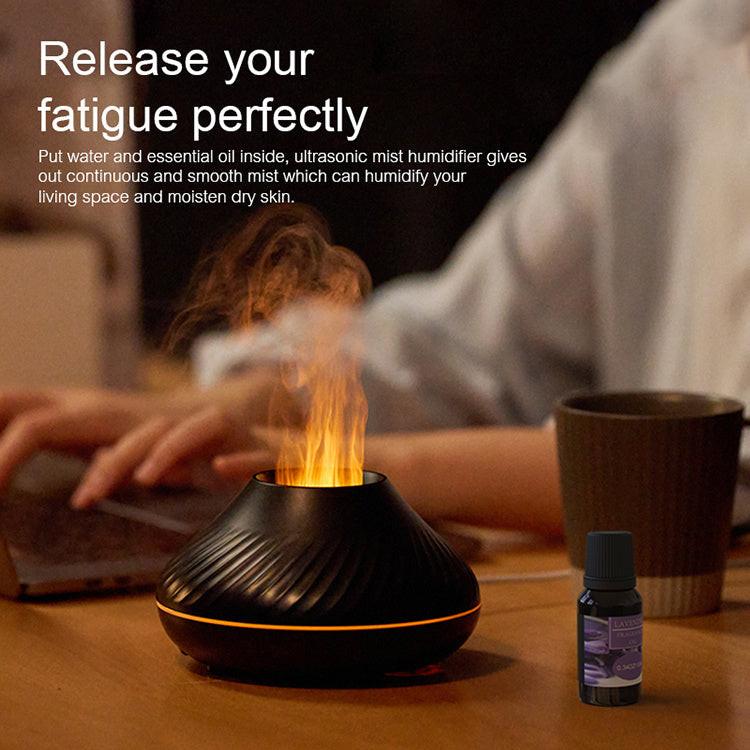 Newest RGB Flame Aroma Diffuser 130Ml 3d Colorful Flame Humidifier Fire Volcano Diffuser Flame.