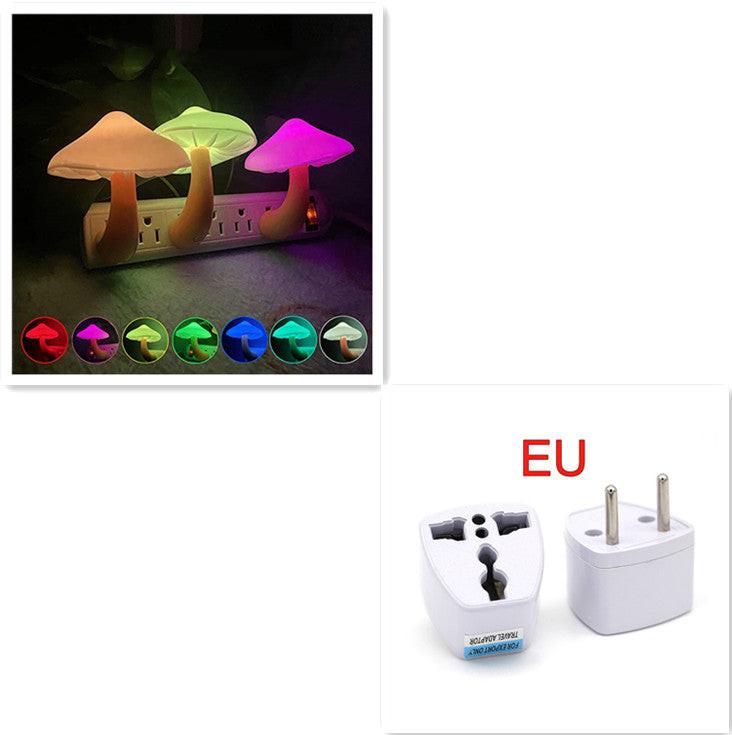 LED Night Light Mushroom Wall Socket Lamp EU US Plug Warm White Light-control Sensor Bedroom Light Home Decoration.