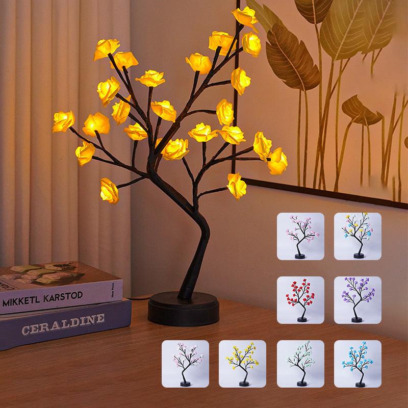 Table Lamp Flower Tree Rose Lamps Fairy Desk Night Lights USB Operated Gifts For Wedding Valentine Christmas Decoration.