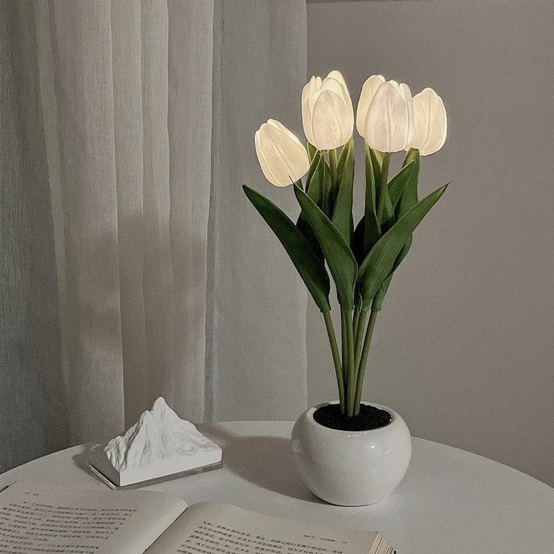 LED Tulip Flower Night Light Artificial Flowerpot Potted Plant Landscape Table Lamp Home Bedroom Living Room Decoration Gift.