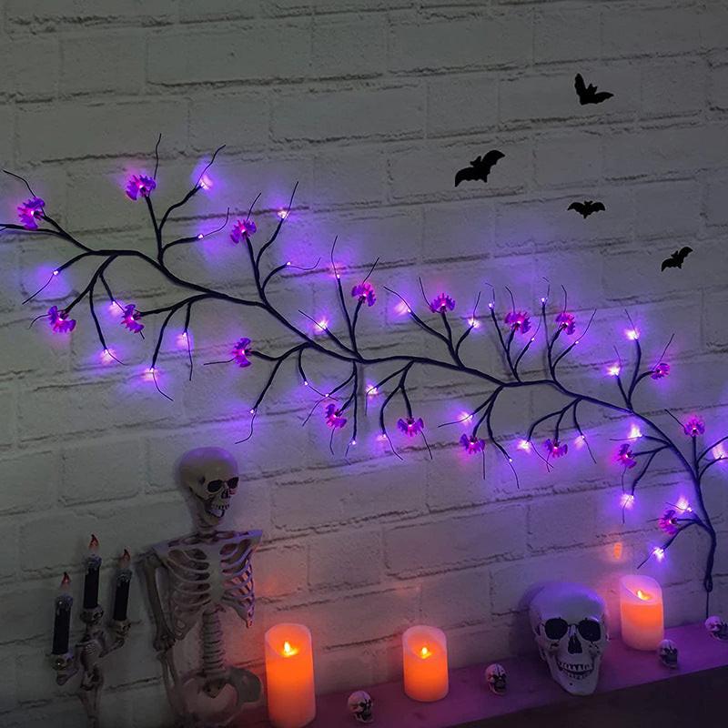 Halloween LED Willow Vine String Light Cool Cartoon Bat Pumpkin Decoration For Indoor Outdoor Party House Decor.