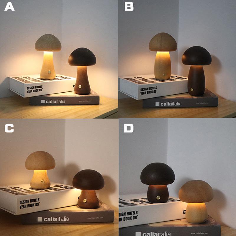 INS Wooden Cute Mushroom LED Night Light With Touch Switch  Bedside Table Lamp For Bedroom Childrens Room Sleeping Night Lamps Home Decor.