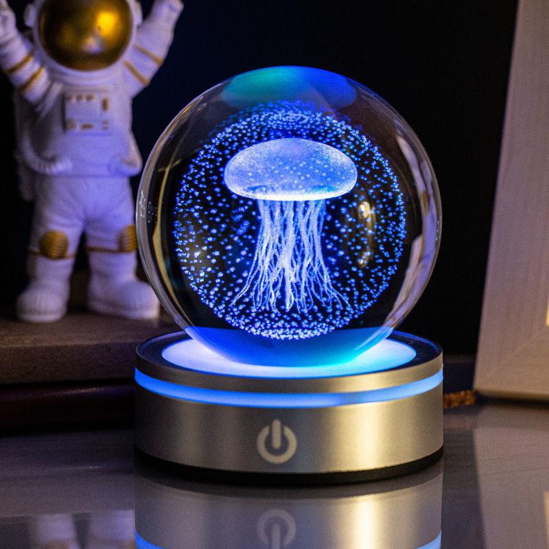 Creative 3D Inner Carving Luminous Crystal Ball Colorful Gradient Small Night Lamp Home Decorations Gifts Selection.