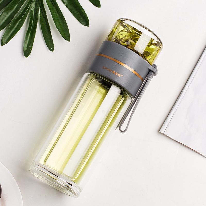 Glass Water Bottle With Tea Infuser Filter Tea Separation Double Wall Glass Bottle Leakproof Water Bottle.