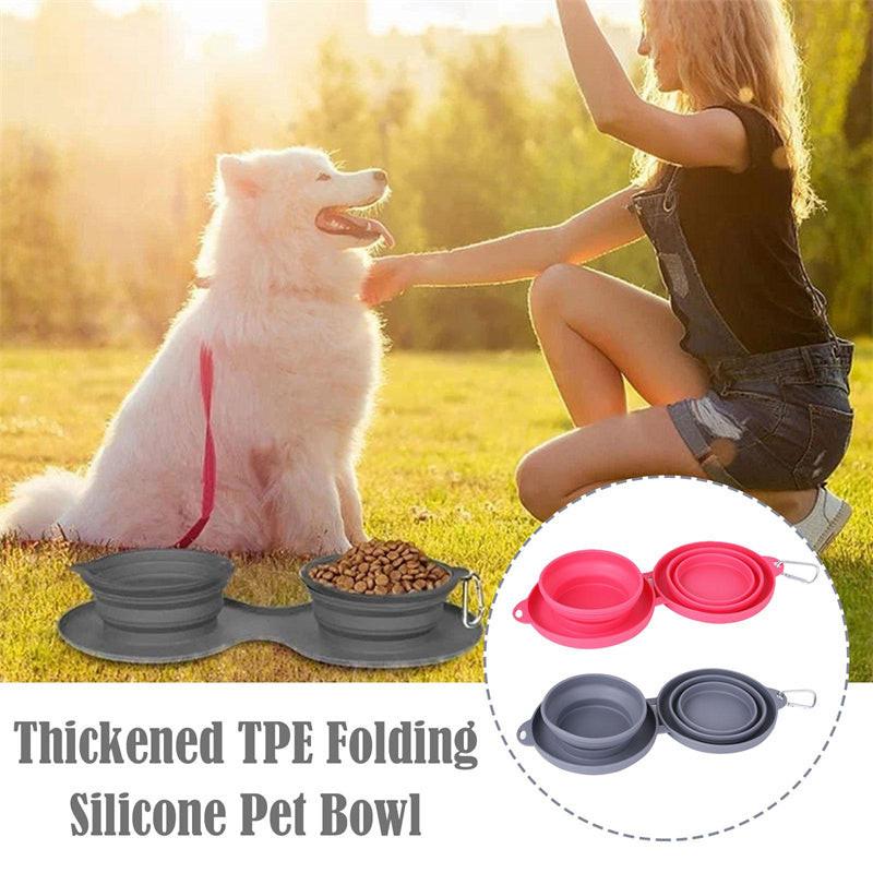Rubber Foldable Double Bowl Pet Feeding Bowl Pets Supplies Dog Cat Bowls.
