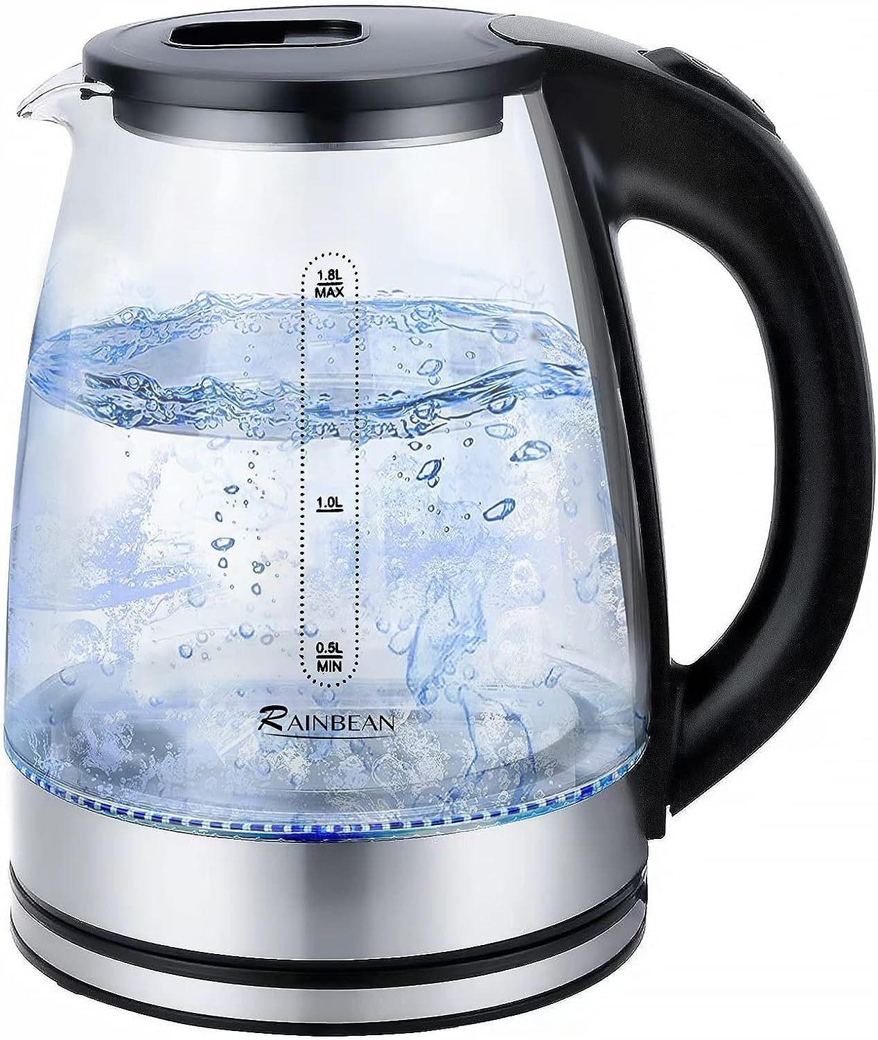 Electric Kettle Water Boiler, 1.8L Electric Tea Kettle, Wide Opening Hot Water Boiler With LED Light, Auto Shut-Off & Boil Dry Protection, Glass Black.