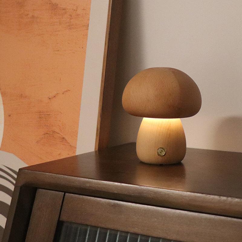 INS Wooden Cute Mushroom LED Night Light With Touch Switch  Bedside Table Lamp For Bedroom Childrens Room Sleeping Night Lamps Home Decor.