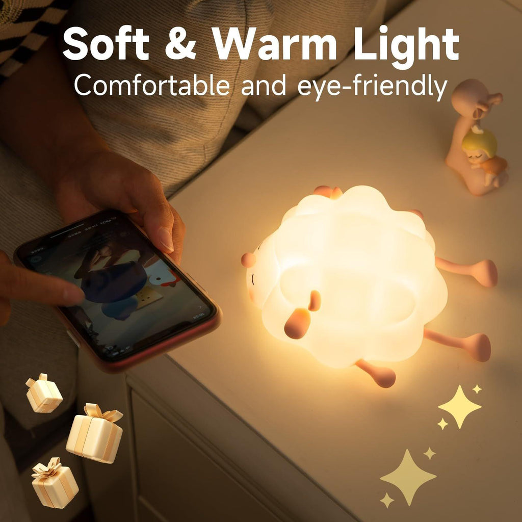 Cute Silicone Night Lights Sheep Cartoon Bedroom Lamp For Children's Room Decor Rechargeable Timing Dimming Sleep Night Light.