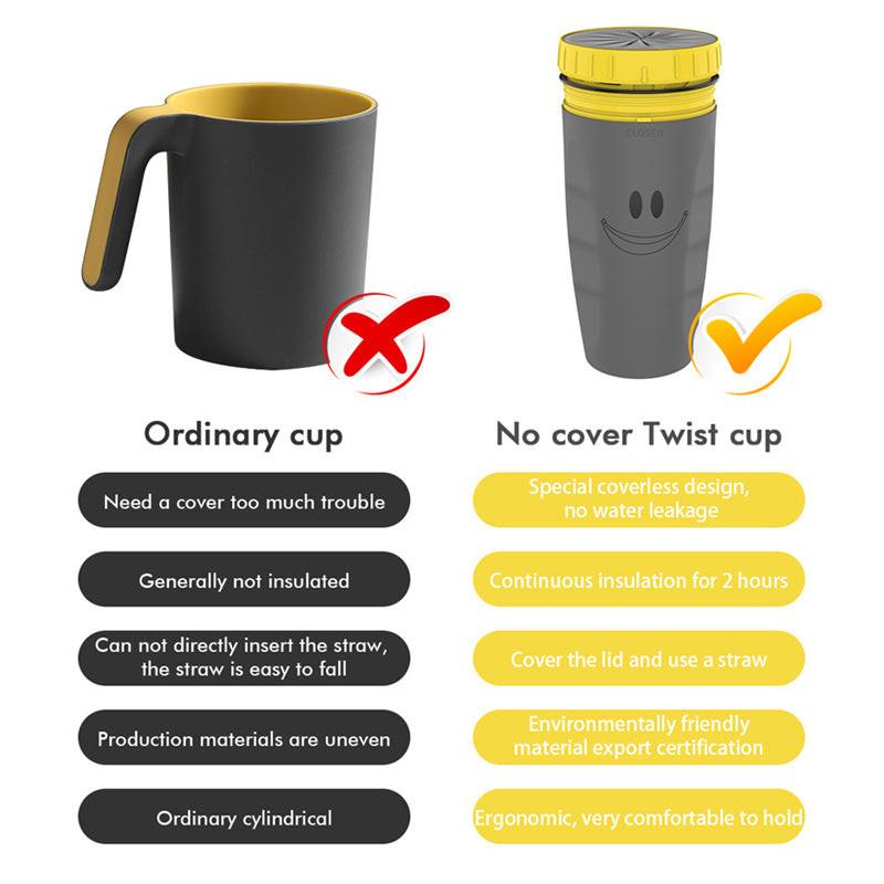 No Cover Twist Cup Travel Portable Cup Double Insulation Tumbler Straw Sippy Water Bottles Portable For Children Adults.