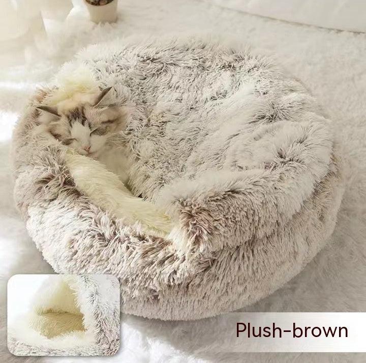 2 In 1 Dog And Cat Bed Pet Winter Bed Round Plush Warm Bed House Soft Long Plush Pets Bed Pet Products.