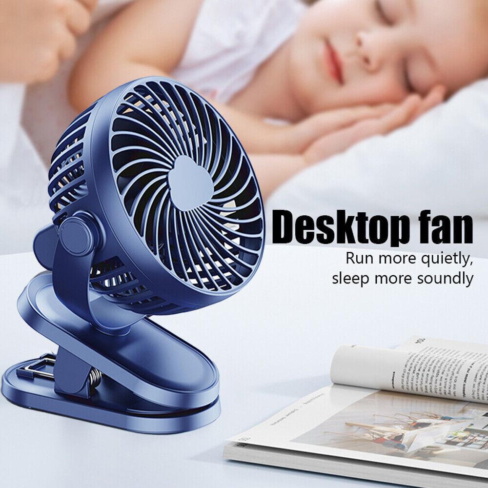 3 Speeds Mini Cooling Fan USB Rechargeable Clip On Desk Baby Stroller Portable.