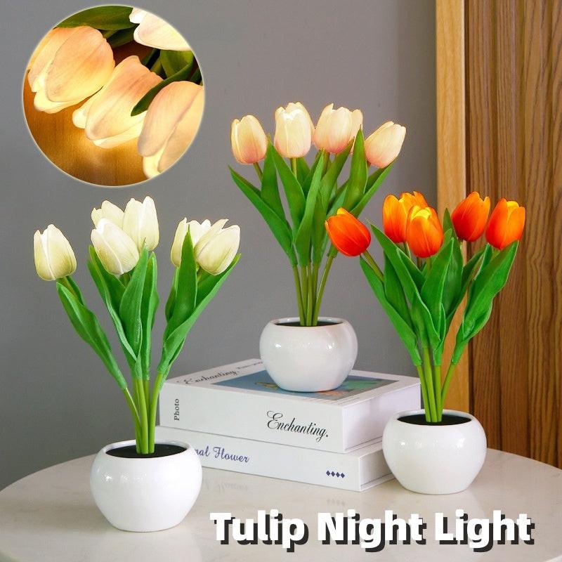LED Tulip Flower Night Light Artificial Flowerpot Potted Plant Landscape Table Lamp Home Bedroom Living Room Decoration Gift.