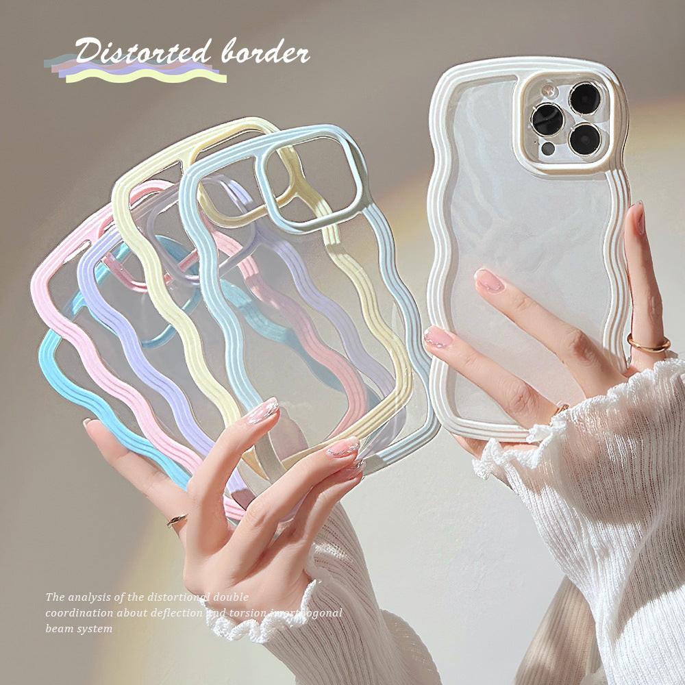 Wave Border Mobile Phone Case Solid Color Simple Candy Color.
