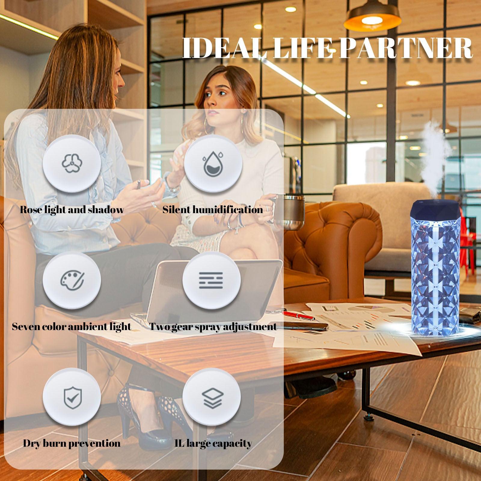 Crystal Lamp Air Humidifier Color Night Light Touch Lamp With Cool Mist Maker Fogger LED Atmosphere Room Decoration Home Decor Lights.