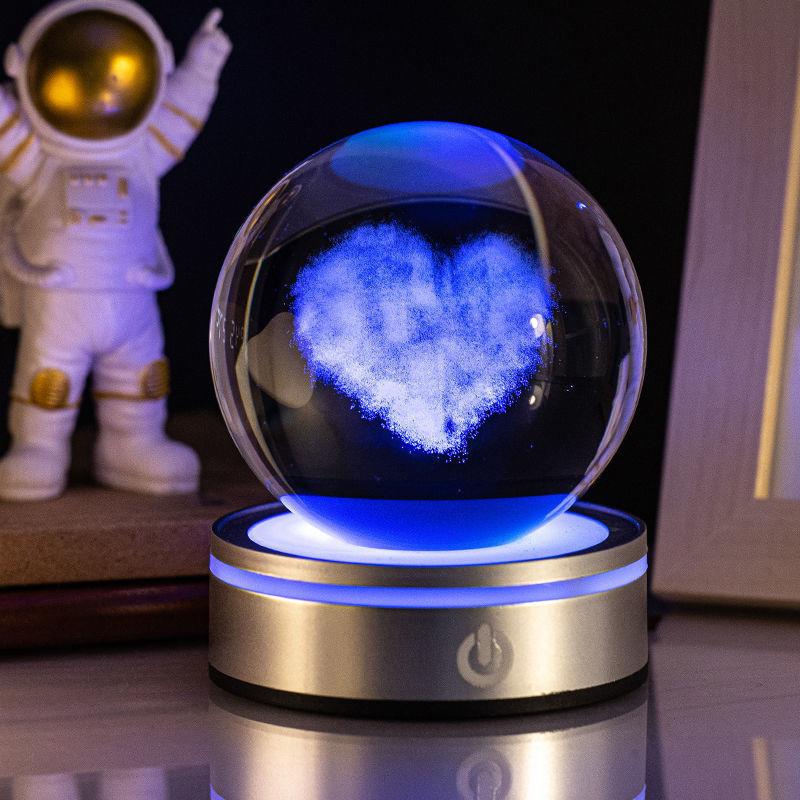 Creative 3D Inner Carving Luminous Crystal Ball Colorful Gradient Small Night Lamp Home Decorations Gifts Selection.