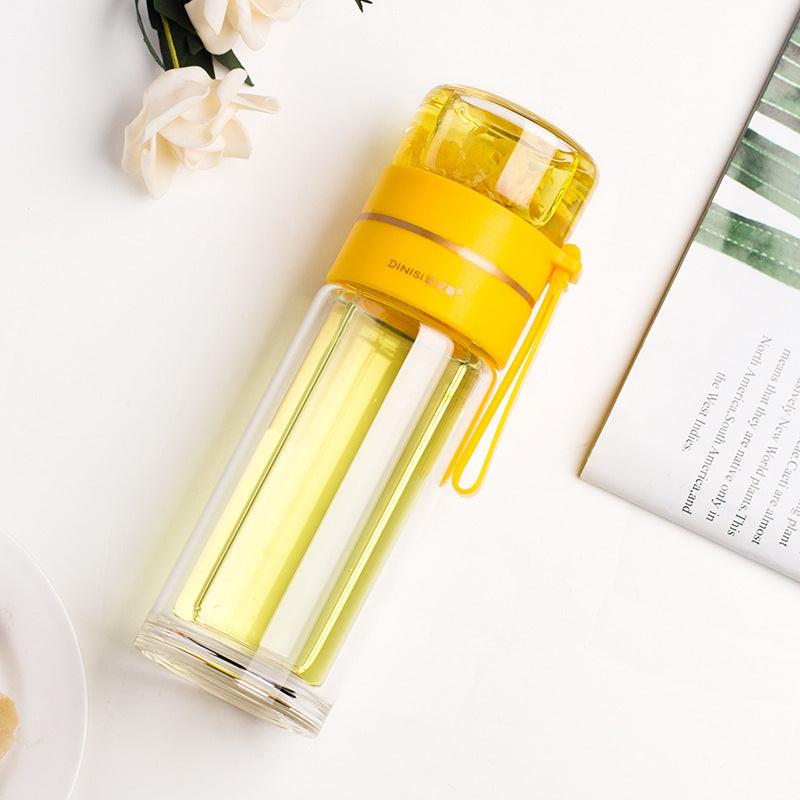 Glass Water Bottle With Tea Infuser Filter Tea Separation Double Wall Glass Bottle Leakproof Water Bottle.