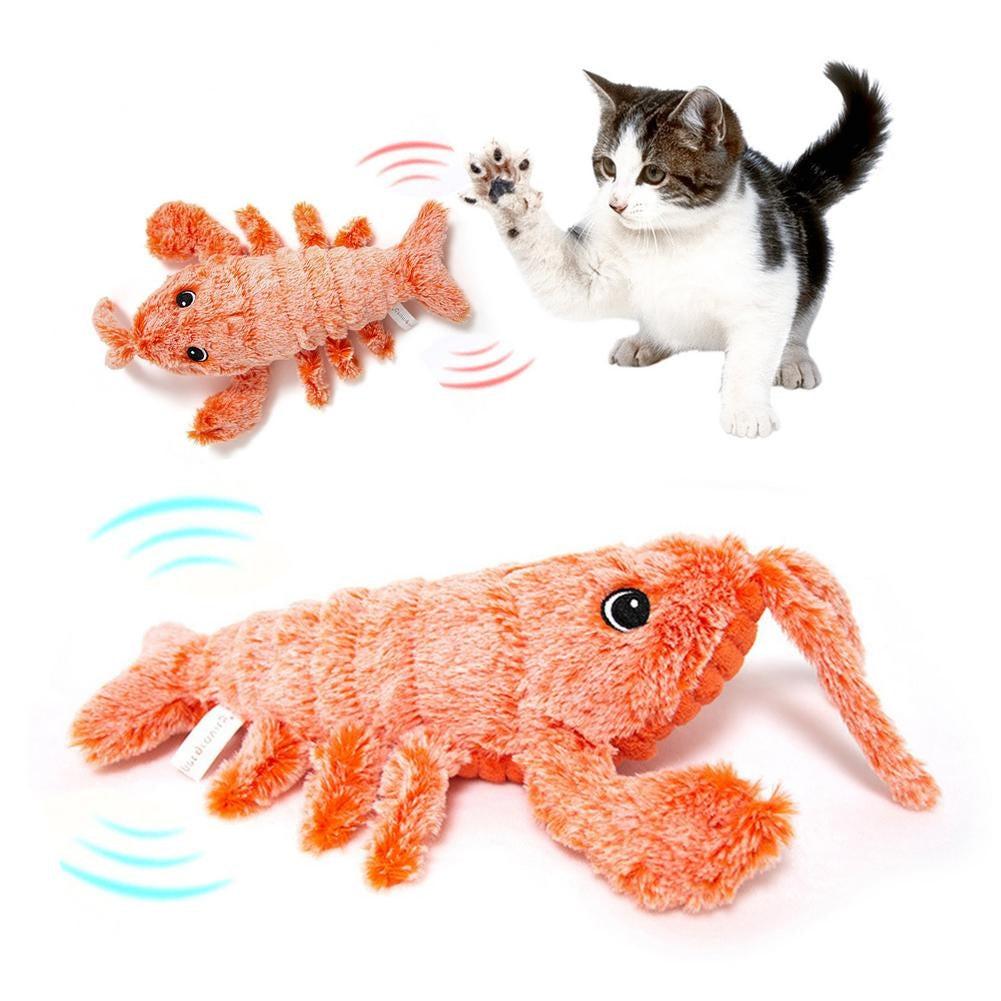 Pet Toys Electric Jumping Shrimp USB Charging Simulation Lobster Funny Cat Plush Pets Toy.