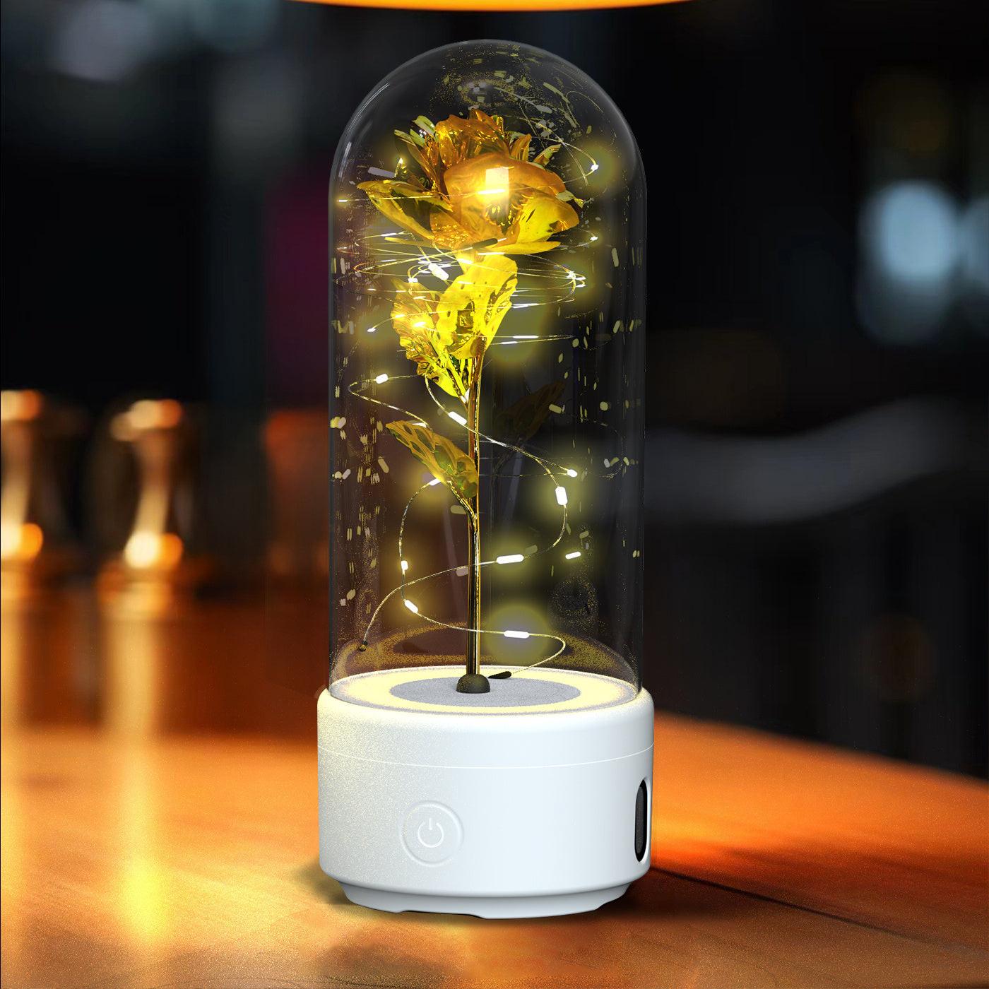 Creative 2 In 1 Rose Flowers LED Light And Bluetooth-compatible Speaker Valentine's Day Gift Rose Luminous Night Light Ornament In Glass Cover.